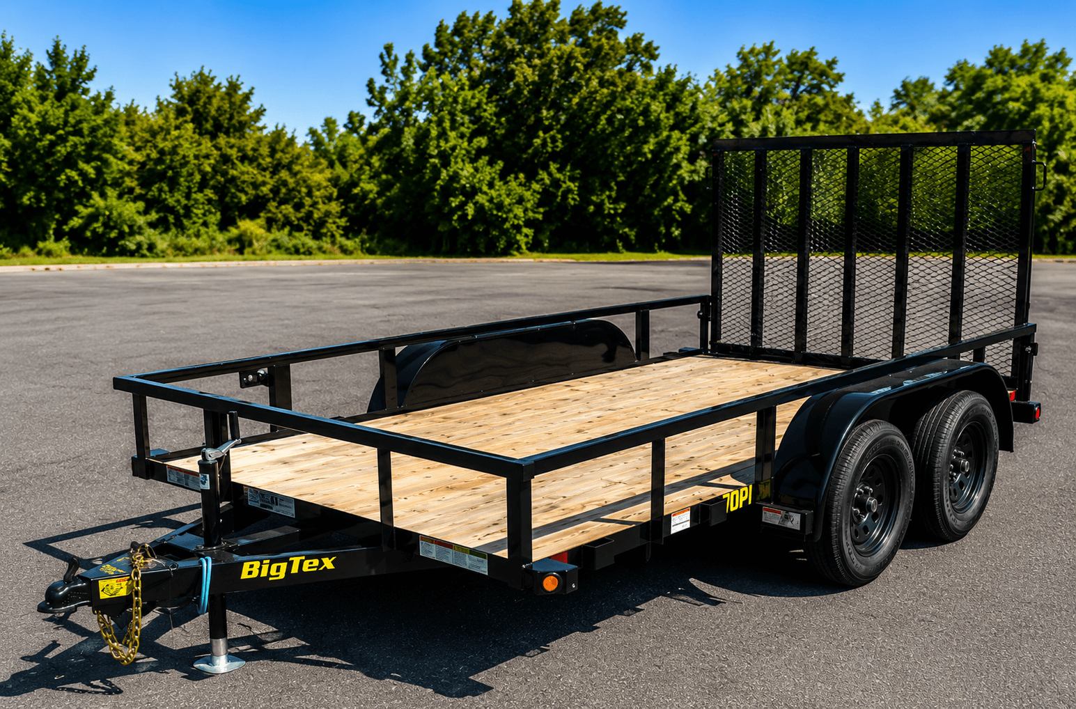 Big Tex 6.5' x 12' utility trailer with spring-assisted mesh ramp gate — Alamo City Hitch & Go rental fleet, San Antonio